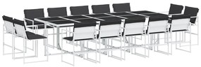 Set da pranzo da giardino 15 pz con cuscini bianco in textilene