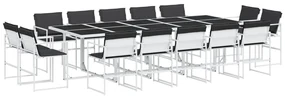 Set da pranzo da giardino 15 pz con cuscini bianco in textilene