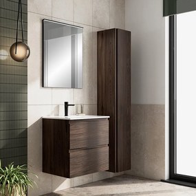 Mobile bagno con lavabo Step L60 x H60 x P46 cm, walnut in mdf cannettato 2 cassetti per vasca centrale