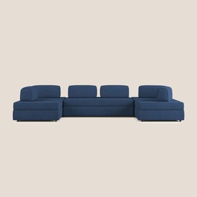 Liberty divano panoramico con pouf estraibile e schienali movibili in tessuto morbido impermeabile T02 blu