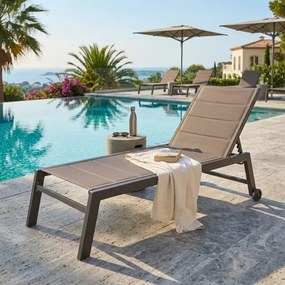 Lettino Prendisole In Alluminio E Textilene Imbottito Con Ruote Summer Taupe
