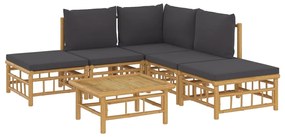 Set salotto da giardino 6pz con cuscini grigio scuro bambù