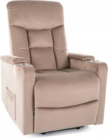 Poltrona reclinabile elettrica Ikar in velluto beige scuro – 77x92/163x108 cm