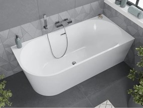 Mexen Mia vasca da bagno freestanding angolare destra 150 x 75 cm, bianca, troppopieno cromato - 52691507500P-01