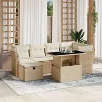 Set Divani da Giardino 7 pz con Cuscini Beige in Polyrattan 3274658