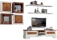 Parete attrezzata classica porta tv legno shabby bicolore - Mobili 2G