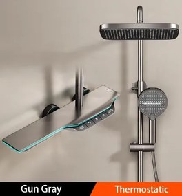Pannello doccia termostatico ELITE EDITION BSE1420 a vista con schermo LED, getto a cascata e più finiture — Grigio gunmetal