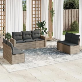 Set divani da giardino 7 pz con cuscini grigio in polyrattan