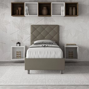 Letto singolo imbottito similpelle Priya, Cappuccino / Contenitore