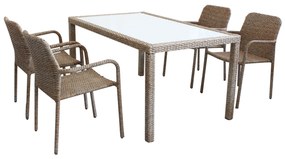 AXONA - set tavolo in alluminio e teak cm 150 x 90 con 4 poltrone Axona