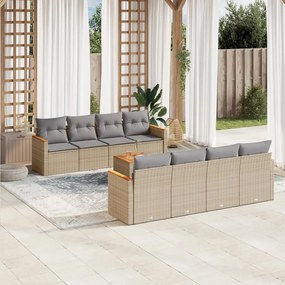 Set divano da giardino 9 pz con cuscini beige in polyrattan