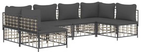 Set divani da giardino 6 pz con cuscini antracite in polyrattan