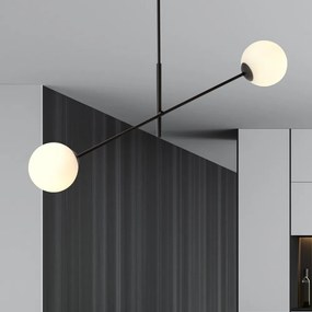 Lampadario da Soffitto in Acciaio e Vetro LINEAR 2 Nero 2xE14 Colore delle Sfere Bianco