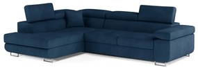 Divano angolare blu allungabile/con contenitore (con penisola a sinistra/a L) e rivestimento in velluto Anton – ELTAP