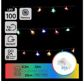 Aigostar - Catena luminosa natalizia da esterno LED RGBY 100 LED, 8 funzioni, 3x AA, 10 m, IP44, a forma di stelle