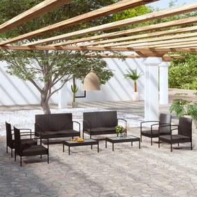 Set Divani da Giardino 8 pz con Cuscini in Polyrattan Nero