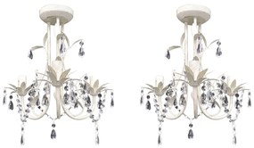 Lampadari Con Pendenti İn Cristallo 2 Pz Bianco Elegante /