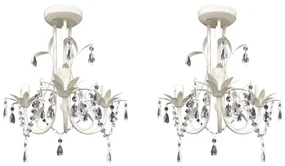 Lampadari Con Pendenti İn Cristallo 2 Pz Bianco Elegante /