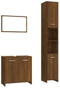 Set mobili da bagno 3 pz rovere marrone in legno multistrato