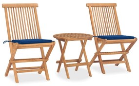 Set Da Pranzo Giardino Pieghevole 3 Pz Cuscino Massello Di Teak /