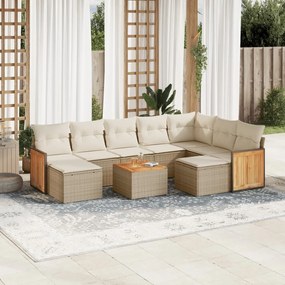 Set divano da giardino 10 pz con cuscini beige in polyrattan