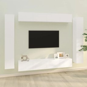 Set mobili porta tv 8pz bianco in legno multistrato