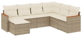 Set Divani da Giardino 7 pz con Cuscini Beige in Polyrattan