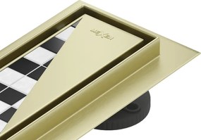 Mexen Flat 360° M13 scarico lineare rotante 2 in 1 90 cm, oro spazzolato - 1A10090-40
