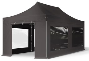 TOOLPORT 3x6m gazebo pieghevole con laterali (finestre panoramiche), PREMIUM acciaio, grigio scuro - (600078)