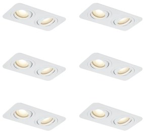 Set di 6 faretti da incasso arrotondati bianchi GU10 50mm orientabili e inclinabili IP44 2-luci - Alberto