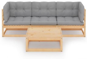 Set divani da giardino 4 pz con cuscini legno massello pino