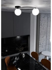 Plafoniera Minimal 2 Luci Perseo In Acciaio Nero E Sfere In Vetro Bianco