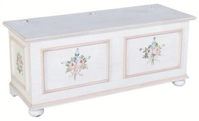 Cassapanca arte povera in legno shabby bianco anticato decorato filo rosa