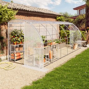 TOOLPORT Serra tunnel addossata 2x6m, telo in PE, bianco - (9034)