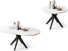 RENZO Bianco/gamba nera – TAVOLO ROTONDO Ø110 ESTENSIBILE FINO A 180 cm | PER CUCINA, SALA DA PRANZO, SOGGIORNO STILE RETRO
