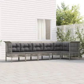 Set divani da giardino 6 pz con cuscini in polyrattan grigio
