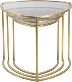 Set Tre tavolini da caffè Ø60X50-50X45-40X40 cm piano in vetro e struttura dorata