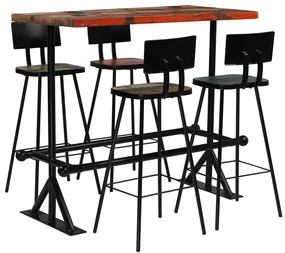 Set Da Bar 5 Pz İn Legno Massello Di Recupero Multicolore /