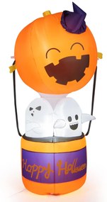 Costway Mongolfiera gonfiabile con zucca fantasmi per Halloween, Decorazione festiva con luci LED 4 paletti 2 corde 180cm