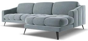 Divano angolare azzurro (con penisola a destra) con rivestimento in velluto Nalu – Makamii