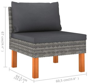 Set Divani da Giardino 6 pz con Cuscini in Polyrattan Grigio