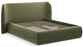 Letto matrimoniale imbottito verde con vano contenitore con griglia 180x200 cm Hauke - Makamii