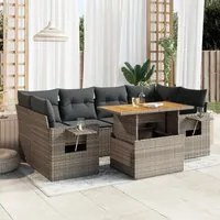 Set Divani da Giardino 7 pz con Cuscini Grigio in Polyrattan 3327119