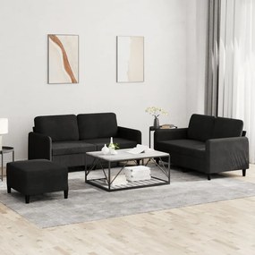 Set Di Divani 3 Pz Nero İn Velluto /