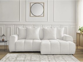 Divano angolare bianco allungabile/con contenitore (con penisola a destra/con chaise lounge) con rivestimento in bouclé Roxelane – Bobochic Paris