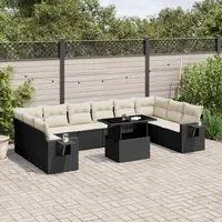 Set Divani da Giardino 11 pz con Cuscini in Polyrattan Nero 3268146