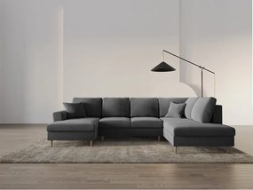 Divano angolare grigio chiaro allungabile e con contenitore (con penisola a destra/a U) con rivestimento in velluto Kyoto – Cosmopolitan Design