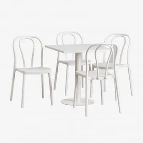 Set Di Tavolo Quadrato 70x70 Cm E 4 Sedie Da Giardino Mizzi Gardenia Bianco - Sklum