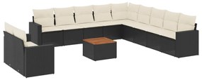 Set divani da giardino 12 pz con cuscini nero in polyrattan