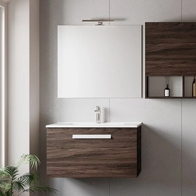 Mobile Bagno Sospeso 80 Cm Un Cassetto Specchio Con Lampada Led 81x70 Cm Savini "Aura 1"